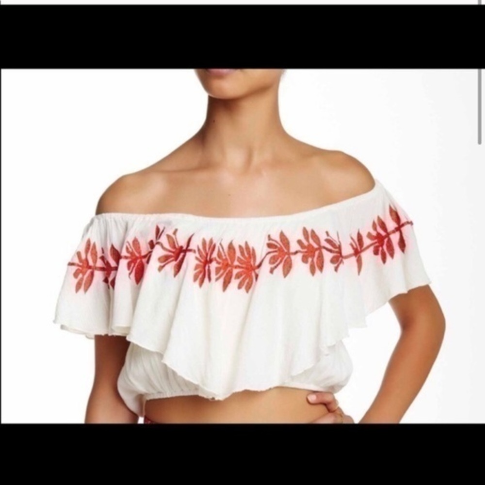 Cream boho chic off the shoulder crop top